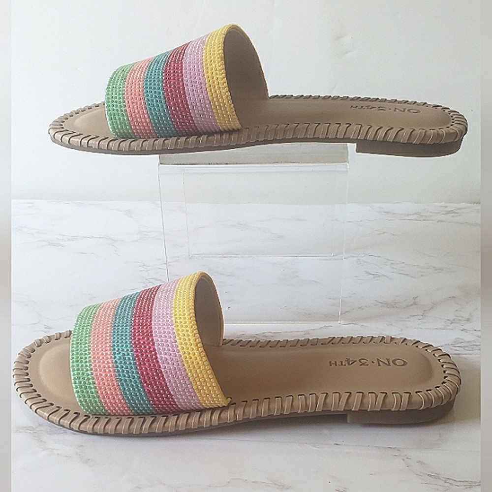 ON 34th MAVIS Multi-colored Beaded Flat Sandal, 5.5M NIB